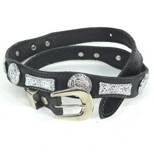 Western Leather Concho Belt Women Black Silver Studded 35" Western Cowgirl Fancy